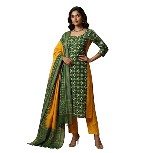 Image of Traditional Odisha Sambalpuri Ikat Cotton Dress Material for Women