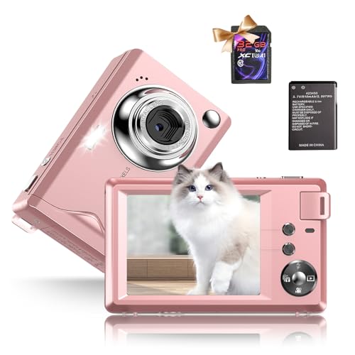 Fine Life Pro Cámara digital 4K FHD, cámara fotográfica de 48 MP, cámara compacta con zoom digital de 16 x LED, estabilización de imagen, mini cámara selfie portátil, con tarjeta de 32 GB para
