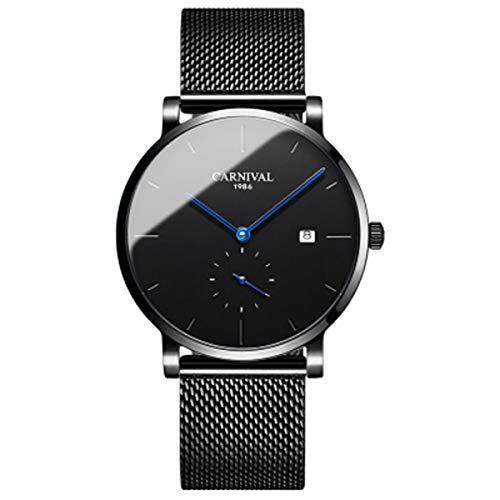 Preisvergleich Produktbild Carnival Herrenuhr mechanische Uhr männlich Edelstahlarmband mit,Schwarz
