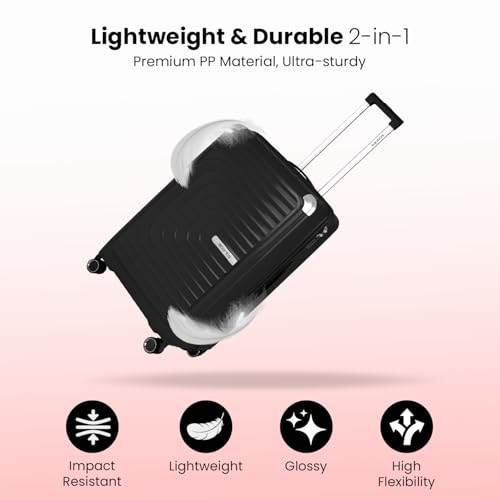 Image of Storite Luggage Trolley Bag Hard-Sided Polypropylene | 64 CM | 8 Wheels Double Spinner Small, Medium & Large Travel Suitcase Bag for Men & Women - Black