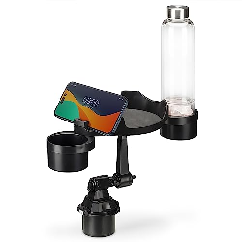 Navaris Porte gobelet Voiture - Double Porte-gobelet avec Plateau Amovible Rotation 360° et Support de téléphone - Accessoires Voiture intérieur