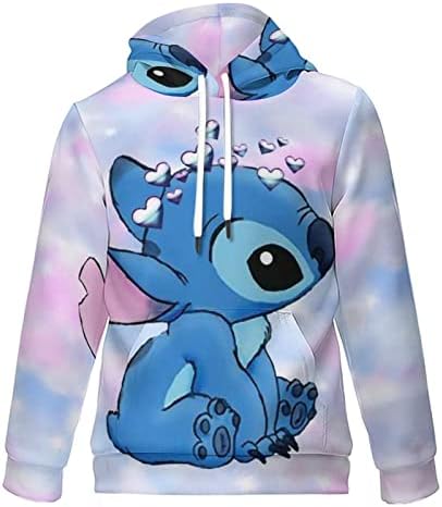 Lahodnamw Stitch Hoodie Women Men Cartoon Jumpers,Adult Christmas Sweatshirt Hooded 3D Pullover Comfy Warm Wearable Sweatshirt Blanket with Kangaroo Pocket