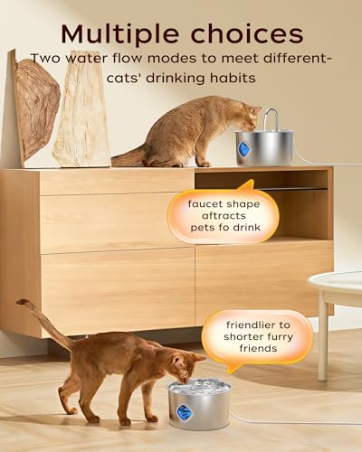 Image of Cat Water Fountain Stainless Steel - 108oz /3.2L Pet Gift Dog Water Dispenser Automatic Silent Cats Dispenser for Drinking Indoor Metal Kitty Spout Fountains (Cat Fountains 2 Filters + 2 Sponges)