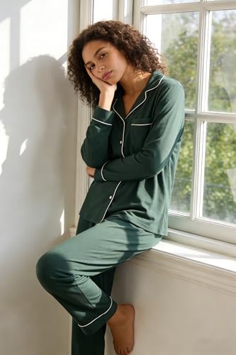 Image of HEARTNICE Womens Pajama Set, Soft Long Sleeve Pajamas & Long Pants with Pockets, Button-up Sleepwear Lounge Pjs
