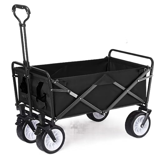 Carro De Playa Carrito Playa Carrito De Jardín Plegable, Carro De Compras Resistente para Acampar En La Playa Al Aire Libre con 4 Ruedas Carro Playa Plegable(Black)