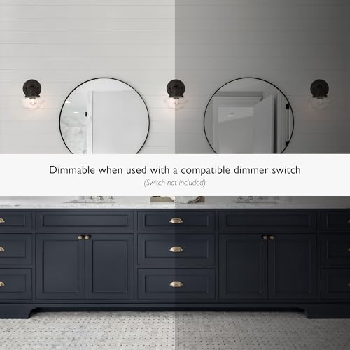 Image of Design House Vintage-Inspired Schoolhouse Wall Sconce, 6.625 in x 7.625 in x 9.5 in, Matte Black, Clear Seeded Glass Shade, 589127-BLK | Dimmable, Wall Mount, Classic, Steel, Lighting, 589127-BLK