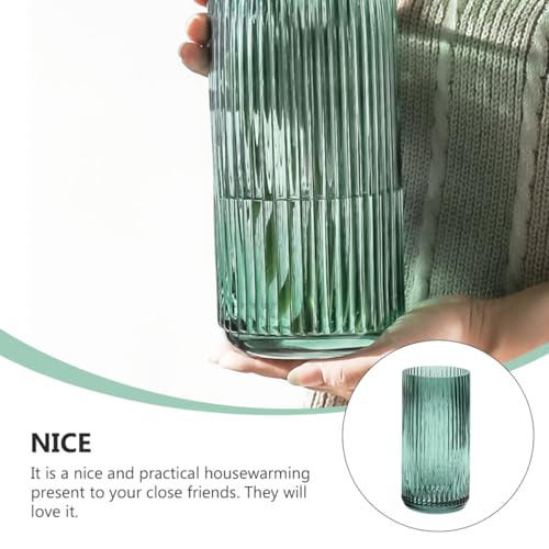 Jarrón de vidrio verde oscuro SECFOU con vetas verticales para decoración de oficina 5