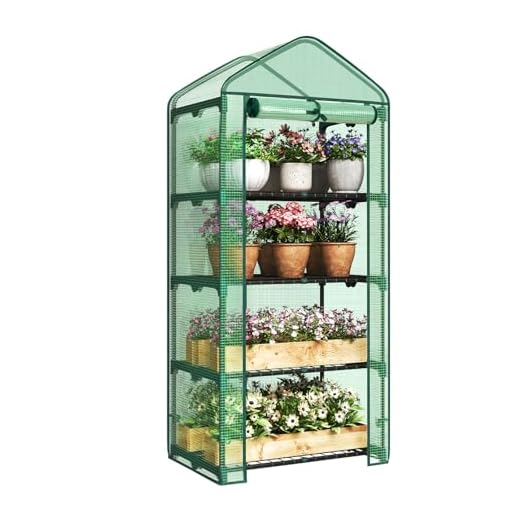 WOLTU Foliengewächshaus Tomatengewächshaus Treibhaus Anzuchthaus Gartenhaus Frühbeet Tomatenhaus Gemüse Gewächshaus Stiefelschrank 4 Etagen Grün 69x49x158cm