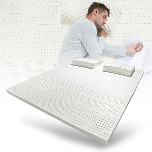 Colchón de látex 100 % natural de 200 x 200 cm, resistente a la compresión, sin deformación, transpirable, poros de panal, suave y cómodo, solución ecológica para dormir