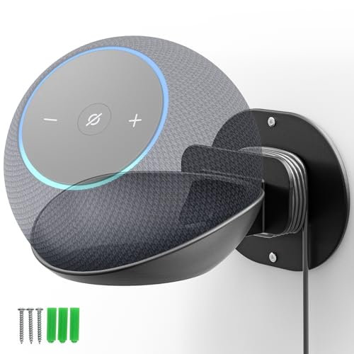CUHIOY Wall Mount Shelf Compatible with Echo Dot 5th/4th Gen & HomePod Mini - Universal Smart Speaker Holder Secure Screw Mount Built-in Cable Management Black