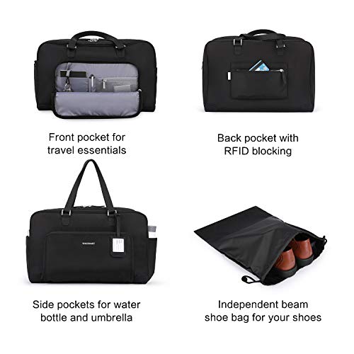 BAGSMART Weekender Bag Travel Duffle Bag Under Seat Carry On Bag for Travel, Gym, Sport, Black
