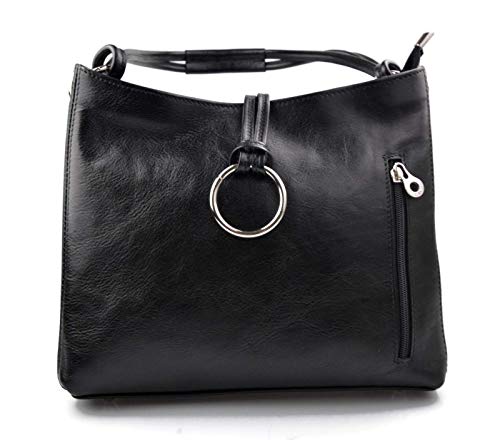 Sac à main femme en cuir véritable italien, sac bandoulière noir chic