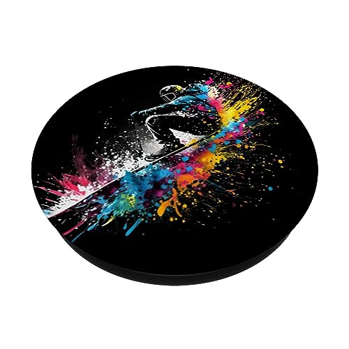 Skier Splash Art Freestyle Skiing Skiing Freeskiing PopSockets Swappable PopGrip, Black - Image 2