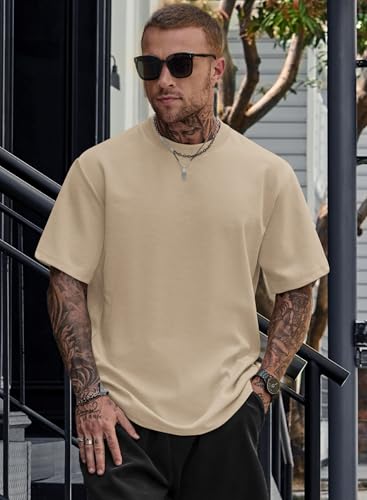 Image of Herberton Mens Oversized T-Shirts Heavyweight Cotton Stretch Fashion Thick Tee Tops (S-3XL)