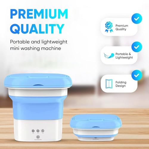 Image of Portable Mini Washing Machine, Foldable 2kg Washing Machine Top Load Fully Automatic Spinner and Dryer, Semi Automatic Bucket Washer for Travel, Baby Clothes (Multicolour)