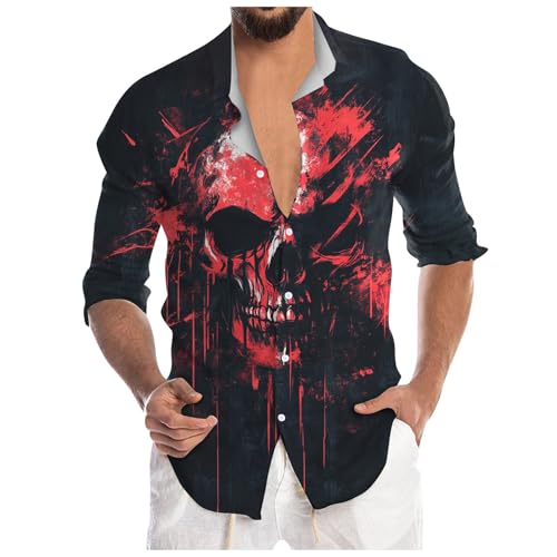MEIYOUMK Problem Resuelto Camisa de Halloween para hombre Camisa sangrienta para hombre Camisa de Halloween con solapa Camiseta de manga larga con botones Camisa de ocio sangrienta para hombre, Rojo