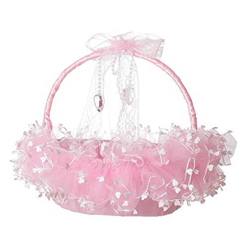 AWHAO Panier de Fille pour Mariage, 22 Cm X 22 Cm Paniers de Fleurs Nœud Papillon de Mariage sur Le Thème, Rose