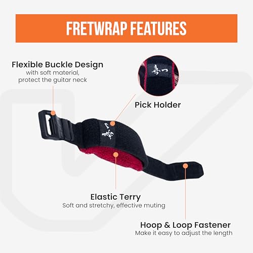 Image of Gruv Gear Fret Wrap & Guitar Mute Matt Heafy Edition, Fretwrap for Acoustic, Electric & Bass | String Dampener Recording, Tapping & Practice Accessory (1 Pack, Medium Black and Red, Fits 5 String