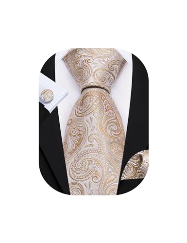 Image of Barry.Wang Men Tie Set Paisley Silk Necktie Pocket Square Cufflinks Formal Wedding Business Party