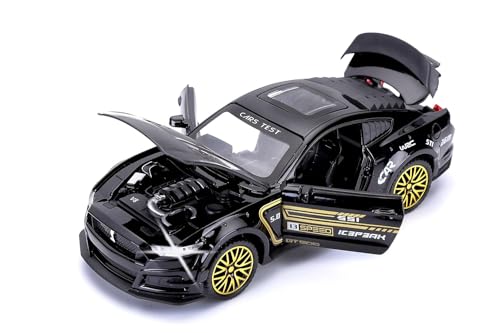 Image of Diecast Toy Car Scale Model,Pull Back Vehicles Alloy Simulation Supercar with Lights and Sound Also for Car Dashboard,Kids,Adult (Mustang Black)