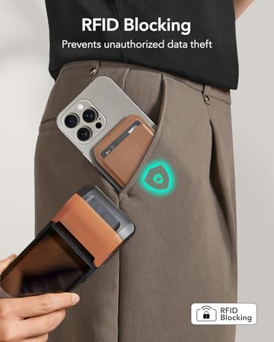 Image of ESR for MagSafe Wallet with Stand, RFID Blocking, MagSafe Ring Included, 5 Cards Holder for Phone Case, Slim Magnetic Wallet for iPhone 17e /17 /16 /15 /14 /13 /12 (Not for mini), Selected Samsung, Brown