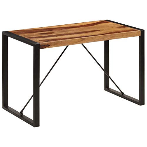 Vivastate Dining Table Solid Sheesham Wood with Powder-Coated Steel Legs, Industrial Style, Brown and Black, 47.2