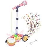 Kids Karaoke Machine with Stand, Toddler Microphone for Girls, Kids Singing Machine with Stand and Led Lights Disco Ball Karaoke Dance Party MP3/AUX