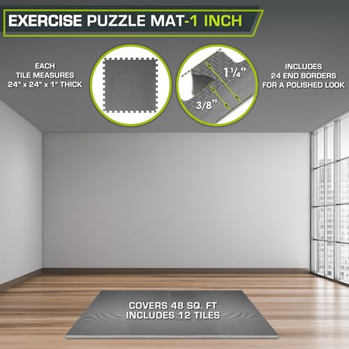Image of ProsourceFit Weaved Pattern Extra Thick Exercise Puzzle Mat 1-inch, EVA Foam Interlocking Tiles for Protective, Cushioned Flooring for Home and Gym Equipment; Gray, 48 SQ FT, 12 Tiles