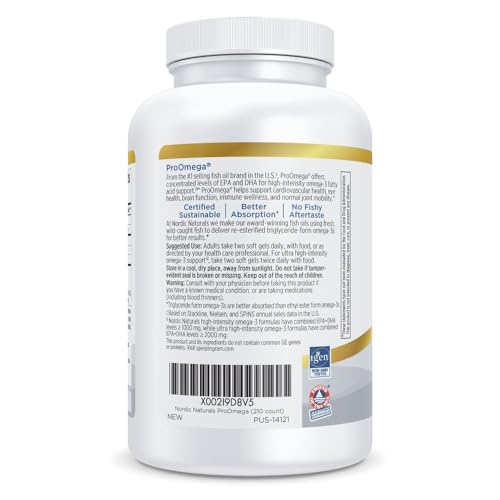 Image of Nordic Naturals ProOmega, Lemon Flavor - 210 Soft Gels - 1000 mg Omega-3 - High-Potency Fish Oil with EPA & DHA - Promotes Brain, Eye, Heart, & Immune Health - Non-GMO - 105 Servings (Pack of 2)