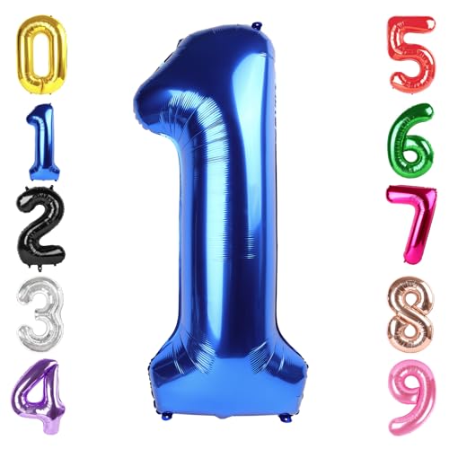 Image of 40 Inch Navy Blue Number 1 Balloon, 1st Blue Birthday Party Decorations