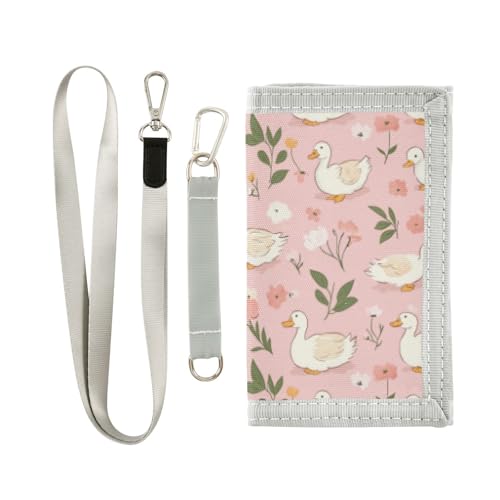 Wusikd Cute White Ducks Kids Wallet for Boys Girls Flowers Pink Toddler Trifold Wallet Novelty Wallet for Teens Women Men
