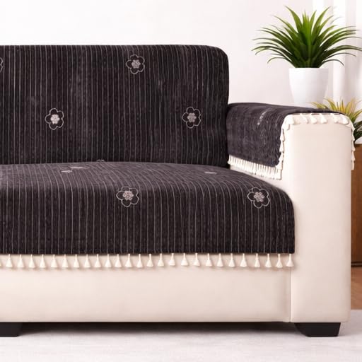 Image of STITCHNEST Woven Fabric Sofa Cover 2 Seater with 2 Hand Rest Covers - Washable Black Sofa Cover with Tassels - Durable Premium Fabric - Stylish Sofa Protector for Living Room & Furniture Decor8