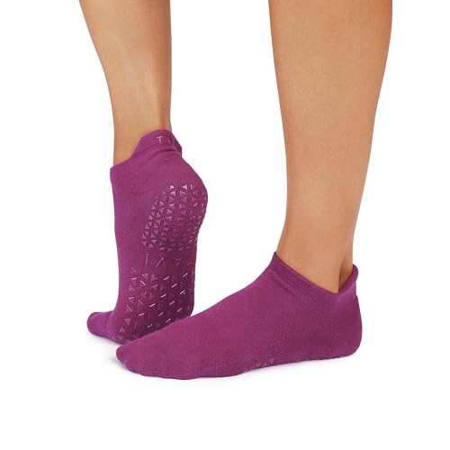 TAVI Savvy Pilates Socks - Grip Socks for Women made with Soft Cotton Blend Non-Slip Grips Heel Tab and Arch Band Support for Studio Performance Wear for Yoga Barre Lagree - Fanfare Small