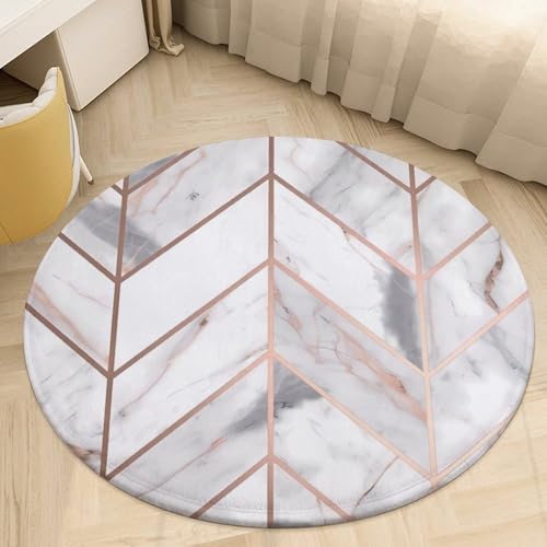 Tapis velours corail antidérapant rond 80 cm marbre rose