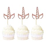 Ercadio 36 Pack Unicorn Cupcake Toppers Rose Gold Glitter Unicorn Horn Cupcake Picks Baby Shower...