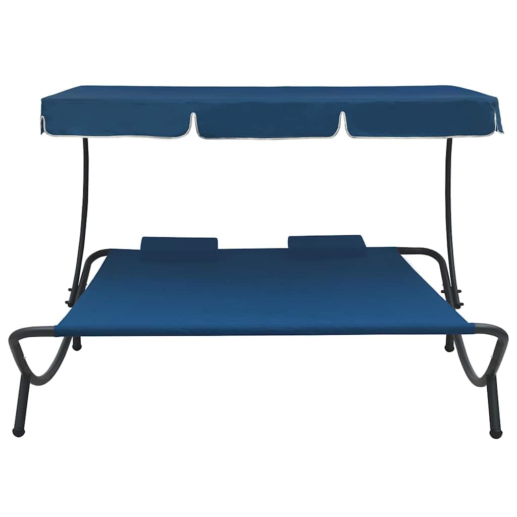 vidaXL Lit de Repos d'extérieur avec auvent et oreillers Bleu