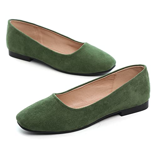 Image of ChaiRong Zhou Women Square Toe Ballets Flats Comfort Slip On Walking Shoes for Driving