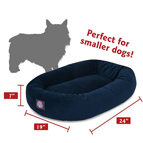 Image of Majestic Pet 24 Inch Suede Calming Dog Bed Washable 24x19x7 (Inch) - Cozy Soft Round Donut Dog Bed with Spine Support for Dogs to Rest their Head - Round Pet Bed Small - Navy