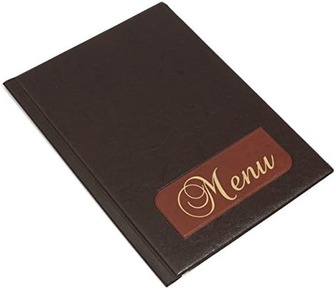 Dark brown A4 2-coloured artificial leather restaurant menu folder with 6 transparent sleeves, available in 9 designs