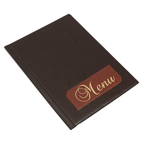 Dark brown A4 2-coloured artificial leather restaurant menu folder with 6 transparent sleeves, available in 9 designs