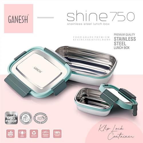 Ganesh Shine Stainless Steel Airtight Leak-Proof Lunch Box for Office, School, Picnic - 750ml -Color May Vary (Image - 4)