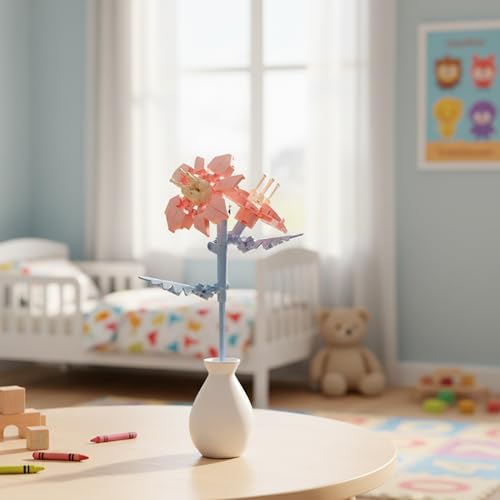 Image of STEM Peach Blossom Flower Building Blocks Set (78 Pcs, 12-in-1) | DIY Flower Pen Stand Kit for Kids 6+ Years (Boys & Girls) | Creative Craft & Learning Toy | Ideal Gift for Kids