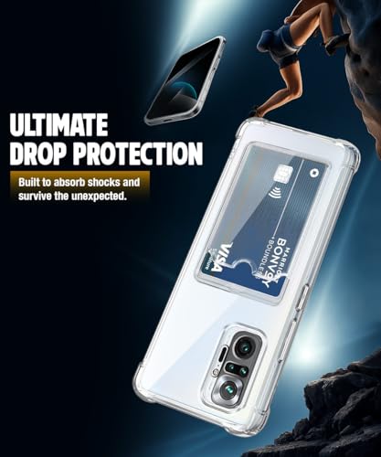 Image of WOW IMAGINE Transparent Back Cover Case for Xiaomi Redmi Note 10 Pro | Flexible Built-in Slim Card Pockets Wallet | 360 Camera Protection TPU | Soft Silicone Mobile Cover - Transparent