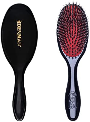 Denman Cushion Hair Brush (Small) with Soft Nylon Quill Boar Bristles - Porcupine Style for Grooming, Detangling, Straightening, Blowdrying and Refreshing Hair – Black, D81S