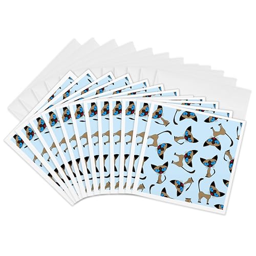 3dRose 8 x 8 x 0.25 Inches Siamese Cat Print Blue Greeting Card, Set of 12 (gc_31278_2)