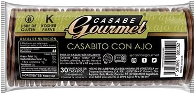 Casabe Gourmet Casabito โ Box of 12 packs of Casabe Cracker with Garlic Flavor of 30 units each pack (70 gr). 100% Yuca Root, Vegan, Gluten-Free and Cholesterol Free, made in Venezuela (840 gr TOTAL).