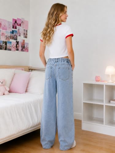 Image of Azmxynol Tween Girl Clothes Short Sleeve Top + Butterfly Design Jeans 2 Pieces Spring Summer Outfit Set, Size 6-16 Years