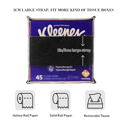 Tissue Box Holder Cover Square Tissue Cube Cover PU Leather Tissue Organizer with Bottom Belt for Bathroom, Tabletop, Kitchen, Night Stands, Office, Home, Car (2, Black) — view 3