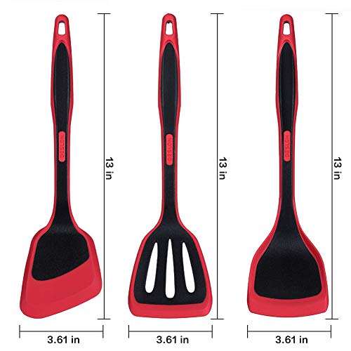 DESLON Silicone Spatula, Silicone Turner, 3 Piece Silicone Spatula, Turner, 600°F Heat Resistant Spatulas, Ideal for Flipping Eggs, Cooking Utensils Nonstick Cookware for Burger and Crepe, Red - Thumbnail 2