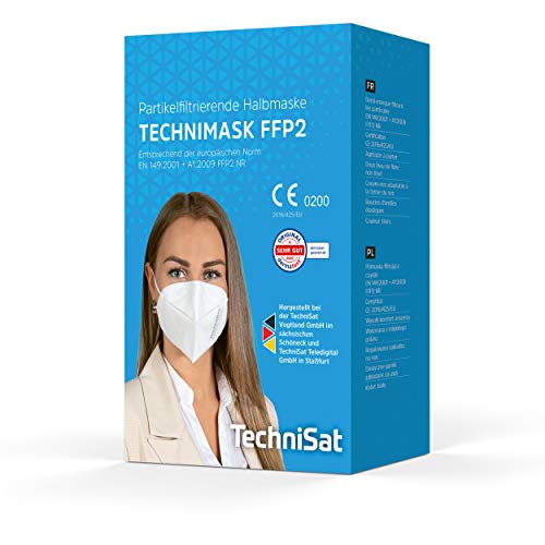 TechniSat TECHNIMASK FFP2 Maske â 20 Stück Atemschutzmaske (5-lagig mit 3x Meltblown-Vlies, Masken 100% Made in Germany) Farbe: WeiÃ